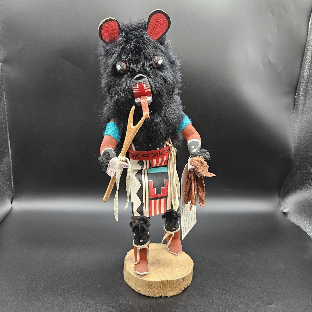 VTG Native American Hopi Bear Hon Kachina Doll Katsina Real Fur Signed 14.5"
